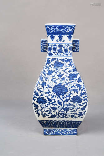 A Blue and White Flower Porcelain Double-eared Vase