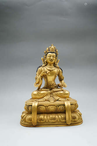 A Gilding Copper Sitting Guanyin Bodhisattva Statue