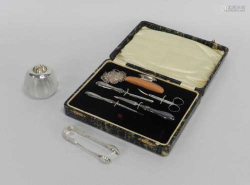 A cased silver mounted manicure set