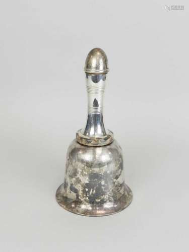 A silver plated bell shaped cocktail shaker