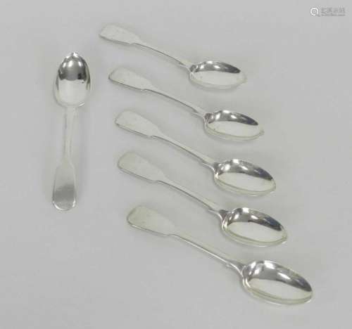 A set of six Exeter Fiddle pattern silver teaspoons