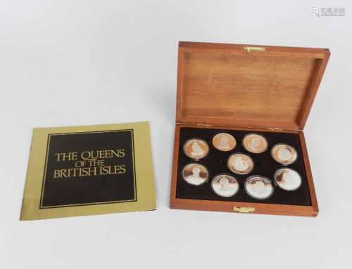 Birmingham Mint, a set of 'Queens of the British Isles' sterling medallions, in fitted wood case