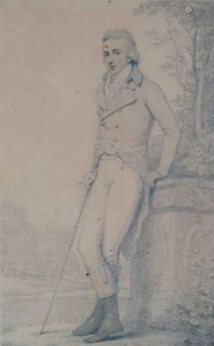Henry Edridge (British 1768-1821) Gentleman Leaning Against a Marble Column Drawing