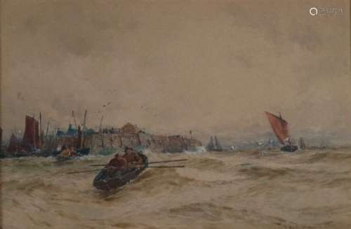 Thomas Bush Hardy (British, 1842-1897), 'Broadstairs', A rowing boat in the foreground in choppy