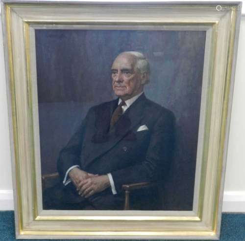 Walter Woodington (British, born 1916), ¾ length portrait of George H.Hamer, wearing a grey suit,