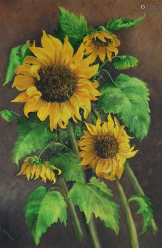 K Gunlack (British 1910-2013), Sunflowers oil on canvas