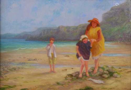 Denby Sweeting (British 1936-2020), Children on the Beach oil on panel