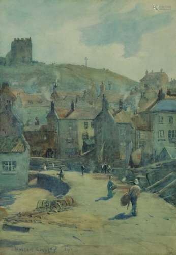 Walter Emsley (British 1860-1938), The Old Pier Whitby watercolour