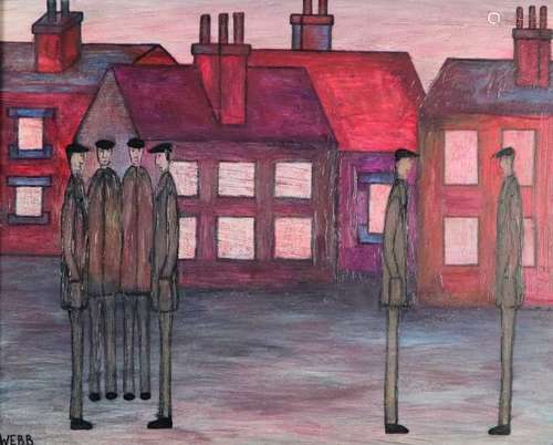 Nick Webb (British Contemporary) Street Talk oil on board