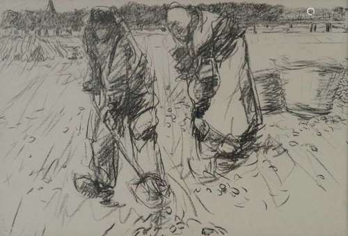 Harry Becker (British 1865-1928) Potato Diggers, Holland Lithograph