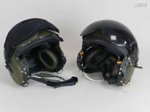 Two RAF Pilot's Mk4A flying helmets, stores reference 22C/1303989, with reflective tape to the