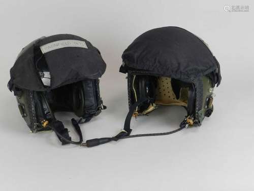 Two RAF pilot's Mk3C flying helmets, stores reference 22C/1303173, fitted with mask hook and straps,