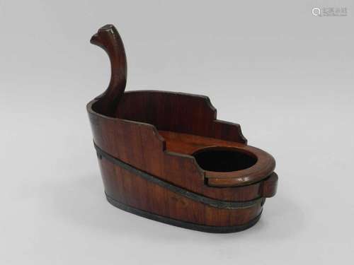 A 19th Century coopered stained pine baby bath (probably lacking liner), 55cm wide.