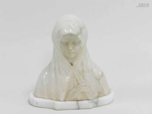 A Continental mixed alabaster bust of the Madonna, circa 1900, 19.5cm high.Condition report: Chip to