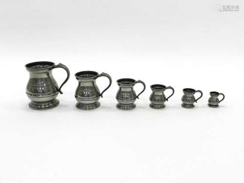 A Victorian graduated set of 6 pewter measures, of baluster form, from quart to half gill, each