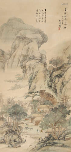 錢東 古林紅樓一山秋  A Chinese Painting