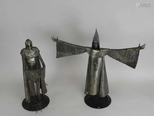 Two Knightmare 'Fright Knight' sculptures by Ron Lyon: Dark Knight, 48cm, and Grim Reaper, 43cm