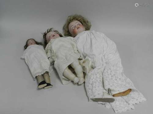 Two German porcelain headed dolls, the first Heubach, numbered 250.11, 73cm (hairline to back of