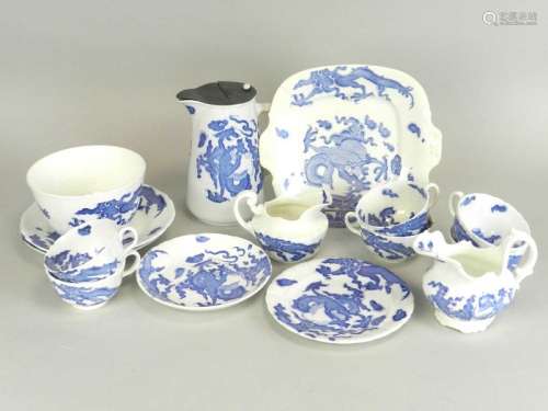 A large assembled quantity of Coalport and Hughes & Co Fenton 'Blue Dragon' pattern dinner and