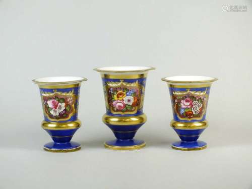 A garniture of three English porcelain vases, circa `1830