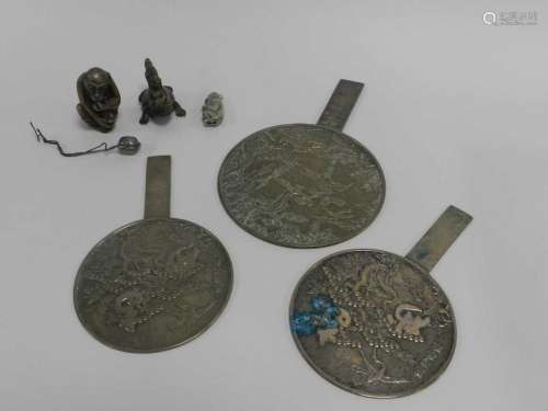 An assembled group of Chinese and South East Asian metalwares, including three reproduction bronze