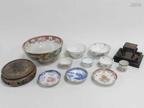 A group of 18th century Chinese porcelain, including an export famille rose punch bowl, 26cm dia.,