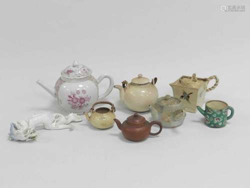 A group of Chinese and Japanese teapots and a Hirado dragon (some damages).