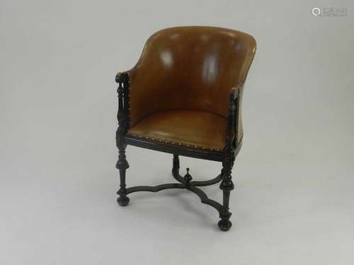 A William and Mary style stained beech tub, library chair