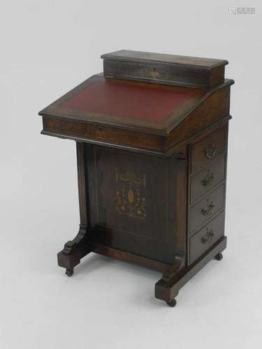 A late Victorian/Edwardian rosewood veneered Davenport