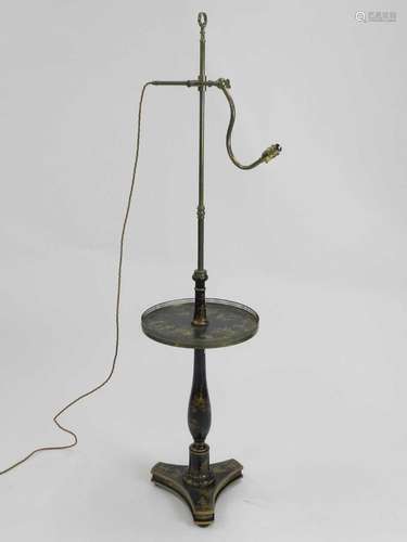 A recent Vaughan of London Japanned lacquer and brass floor lamp, with adjustable lamp head and