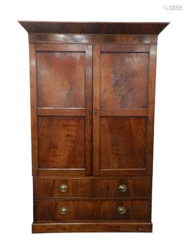 A 19th century linen press, converted to a wardrobe, 139cm wide x 64cm deep x 208cm highCondition