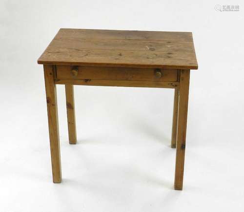 An Edwardian pine lowboy type table, with single frieze drawer, 67cm wide, 76cm high, 50cm deep.