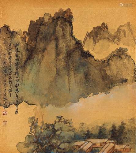 张大千(1899-1983) 溪山春树
