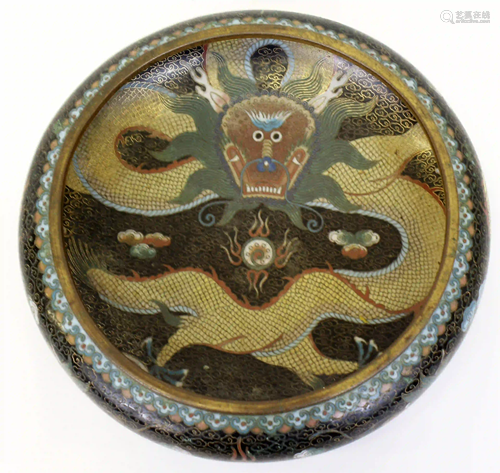 CHINESE CLOISONNE BOWL DRAGON PEARL OF WISDOM