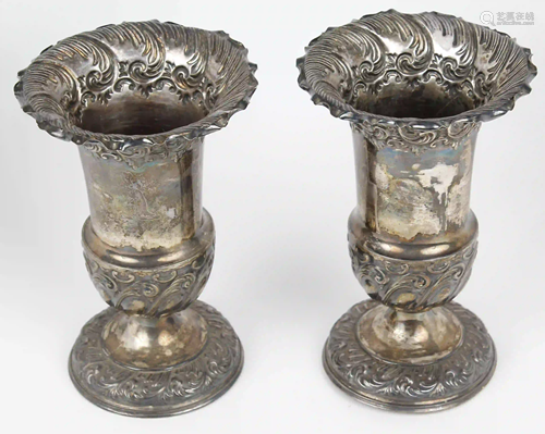 PAIR OF STERLING SILVER FLOWER VASES