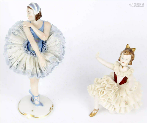 2 VOLKSTEDT ERA DRESDEN LACE BALLERINA FIGURINES