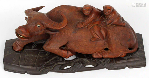 HAND CARVED TEAK WOOD STATUETTE WATER BUFFALO