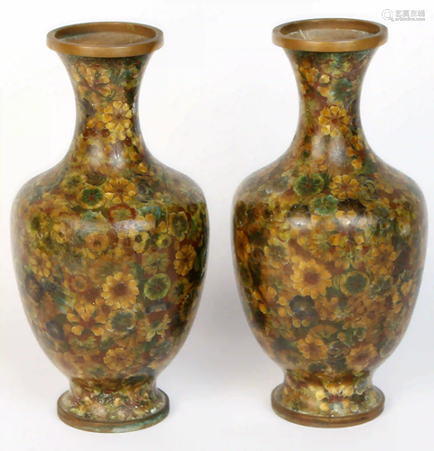 SET OF CLOISONNE ENAMEL ON METAL VASES