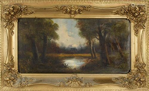 OIL PAINTING FOREST SCENE 19TH CENTURY