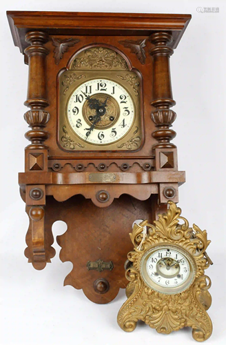 2 ANTIQUE CLOCKS WOOD BRASS GILD