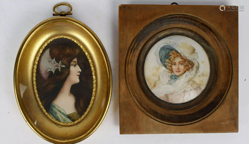 LOT OF TWO MINIATURE PORTRAITS KPM STYLE