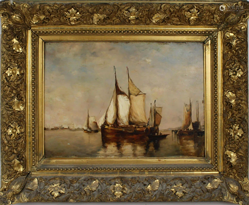 DUTCH HARBOUR ATTR. ANTOINE WALDROP OIL PAINTING