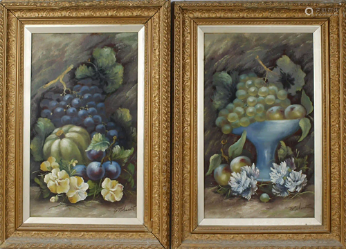 E. CHESTER PAIR FRUIT STILL LIFE OIL PAINTINGS