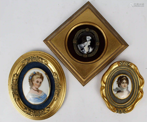 LOT OF 3 KPM STYLE MINIATURE PORCELAIN PORTRAITS