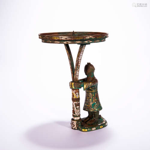 CHINA BRONZE WAX TABLE INLAID  WITH GOLD