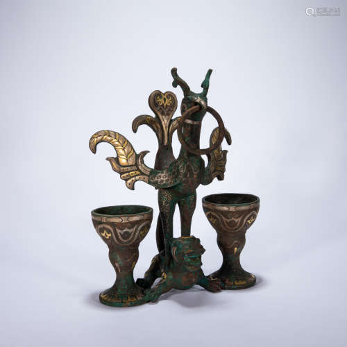 CHINESE BRONZE WARE INLAID WITH GOLD