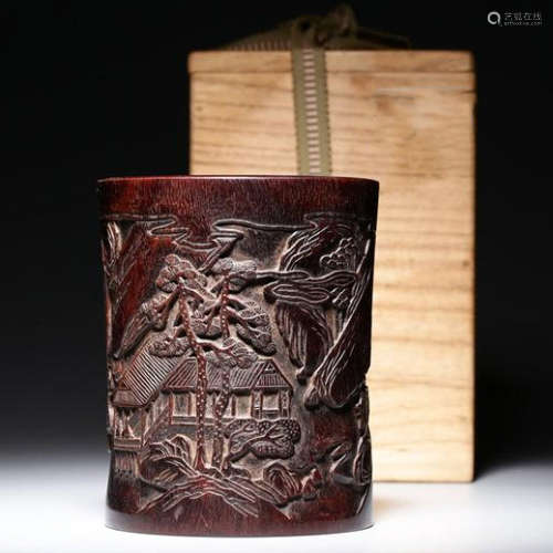 CHINESE SMALL LEAF RED SANDALWOOD PEN HOLDER