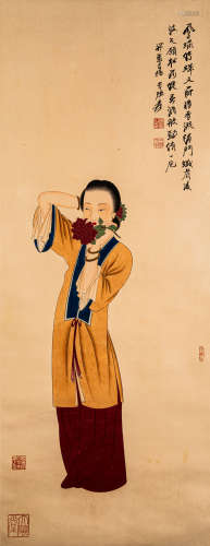 CHINESE PAIRTING AND CALLIGRAPHY, THE GIRL WITH THE FLOWER
