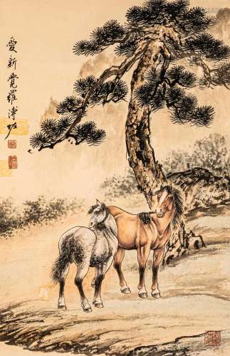 CHINESE PAINTING AND CALLIGRAPHY, TWO HORSES