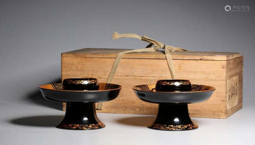 TAISHO PERIOD WOODEN LACQUER CUP HOLDER, JAPAN